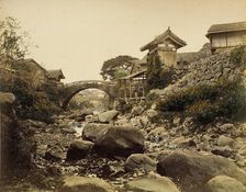 View on Amidabashi (Amida Bridge) over Nagasaki’s Zeniyagawa (Zeniya River..., 1865. Creator: Unknown