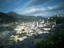 View over the city of Salzburg from the Monchberg, 2022. Creator: Ethel Davies