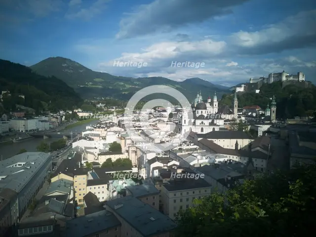 View over the city of Salzburg from the  Monchberg, 2022. Creator: Ethel Davies.