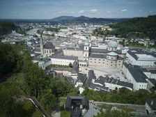 View over the city of Salzburg from the Festung Hohensalzburg fortress, 2022. Creator: Ethel Davies