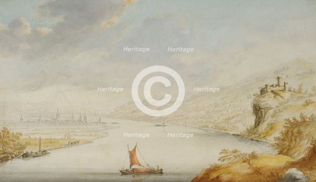 View over the Rhine with a town in the distance, c1690s. Creator: Jan van Call.