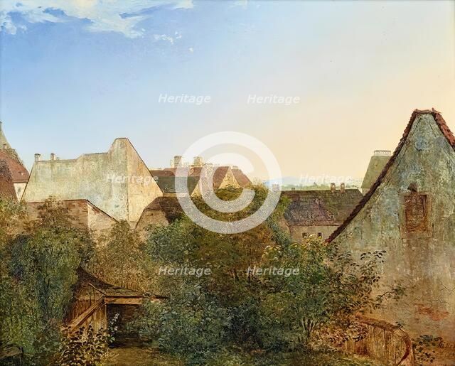 View over Viennese suburban houses (Beatrixgasse), 1839. Creator: Adalbert Stifter.