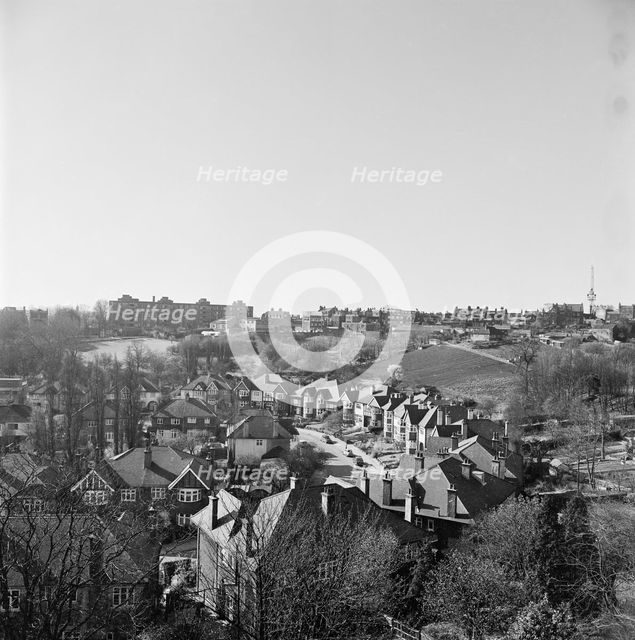 View south from the roof of Southwood Heights over Cholmeley Crescent, , Highgate, probably 1970s.   Creator: John Gay.