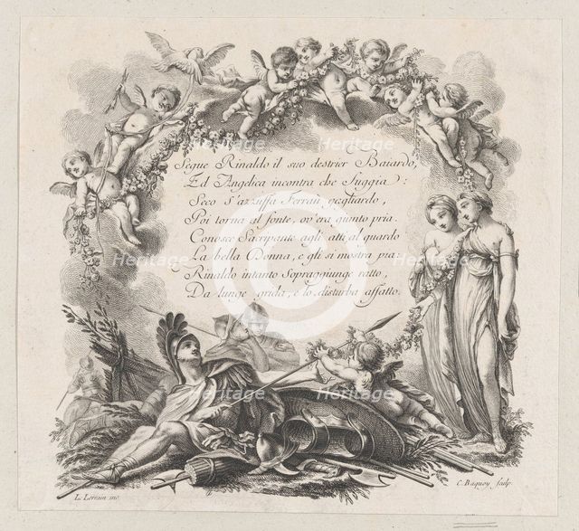 Vignette for the first chant of Roland Furieux, 18th century. Creator: Jean Charles Baquoy.