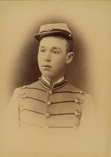 Vignette portrait of a young soldier, 1870s. Creator: Ira E Sumner