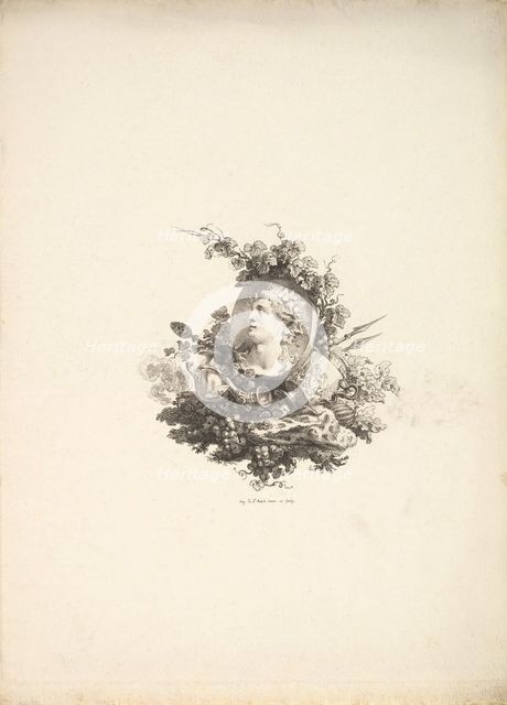 Vignette with the Head of Bacchus on a Cornelian, Tome I, Page 242, from Description de..., 1778-80. Creator: Augustin de Saint-Aubin.