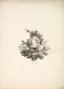 Vignette with the Head of Bacchus on a Cornelian, Tome I, Page 242, from Description de..., 1778-80. Creator: Augustin de Saint-Aubin