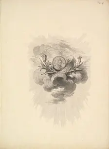 Vignette with a Medal depicting Harpocrate and Lotus Flowers, Volume I, Page 12, from D..., 1778-80. Creator: Augustin de Saint-Aubin
