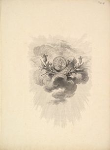 Vignette with a Medal depicting Harpocrate and Lotus Flowers, Volume I, Page 12, from D..., 1778-80. Creator: Augustin de Saint-Aubin