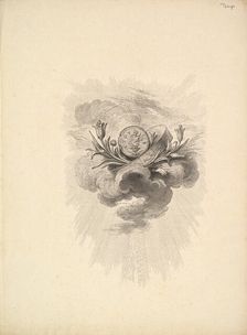 Vignette with a Medal depicting Harpocrate and Lotus Flowers, Volume I, Page 12, from D..., 1778-80. Creator: Augustin de Saint-Aubin