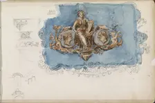 Vignette with seated woman and two portraits, 1862-1867. Creator: Isaac Gosschalk
