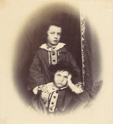 [Vignetted portrait of two children], 1850s-60s. Creator: Alfred Capel-Cure