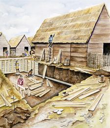 Viking buildings, late 10th century. Artist: Chris Evans