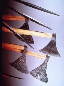 Viking battle-axes and spears from the Thames at London Bridge, c840-c1020