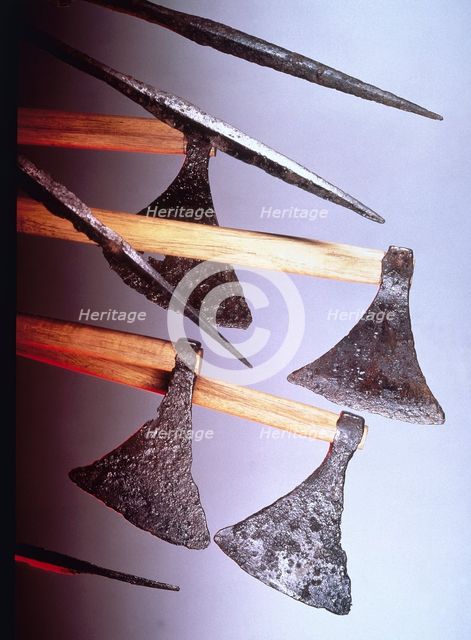 Viking battle-axes and spears from the Thames at London Bridge, c840-c1020. Artist: Unknown