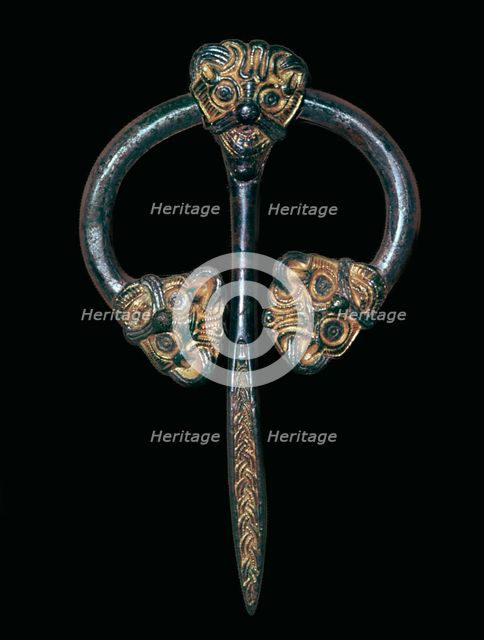 Viking gilded bronze dress fastener, 9th century. Artist: Unknown