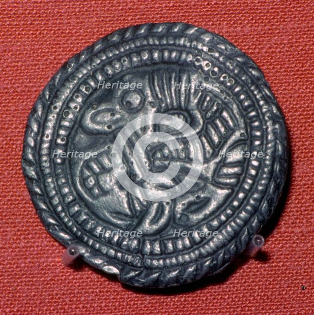 Viking pewter disc-brooch, 10th century. Artist: Unknown