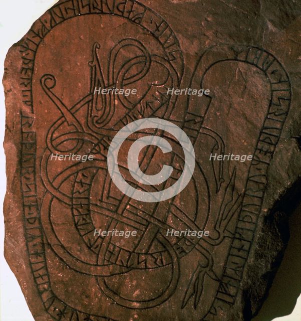 Viking runes on a gravestone. Artist: Unknown
