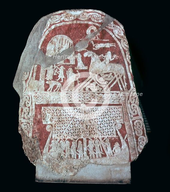 Viking stele showing Odin's horse Sleipnir. Artist: Unknown