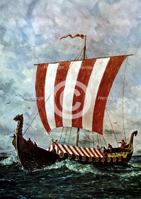 Viking ship, pictorial reconstruction.