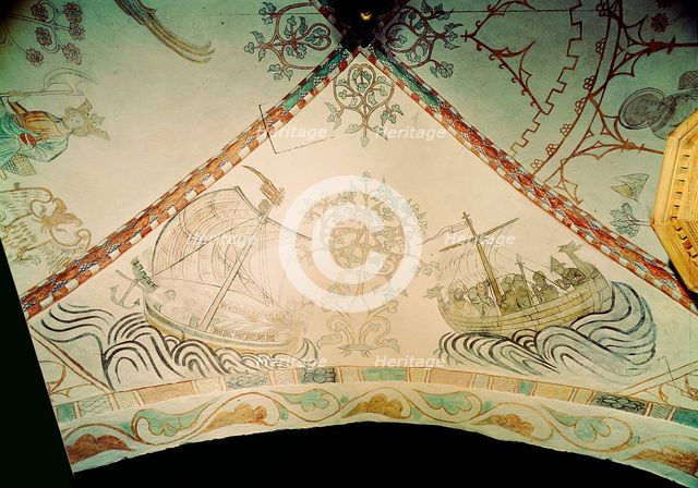 Viking ship with dragon prow, 14th century. Artist: Unknown