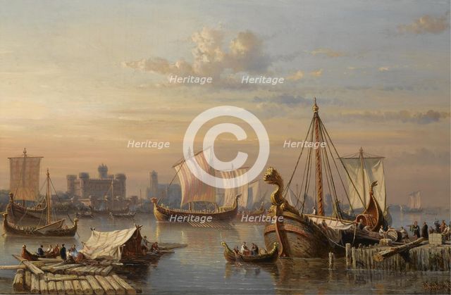 Viking ships on the River Thames, Mid of the 19th century. Artist: Koster, Everhardus (1817-1892)