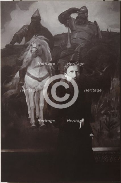 Viktor Vasnetsov before his painting Bogatyrs. Artist: Anonymous  