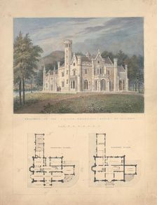 Villa for Robert Donaldson, Fishkill Landing, New York (perspective and plans), 1834. Creator: Alexander Jackson Davis