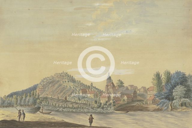 Village with a church by a river..., late 18th century. Creator: Caspar Schneider.