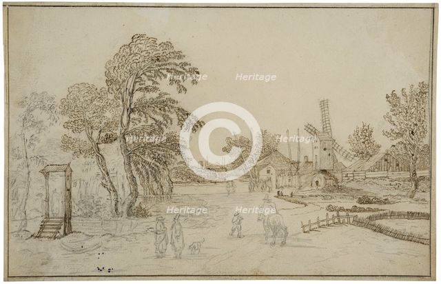 Village with a windmill by a rapids. Creator: Esaias van de Velde.