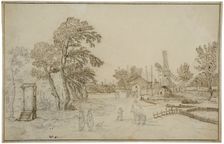 Village with a windmill by a rapids. Creator: Esaias van de Velde