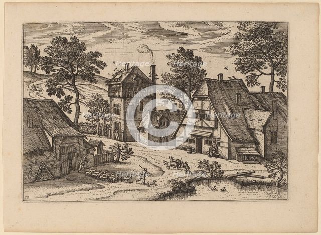 Village with Pond, published in or before 1676. Creator: Unknown.