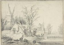 Village with Windmill and Church, 1777. Creator: Paul Theodor van Brussel