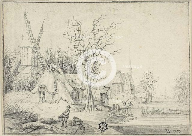 Village with Windmill and Church, 1777. Creator: Paul Theodor van Brussel.