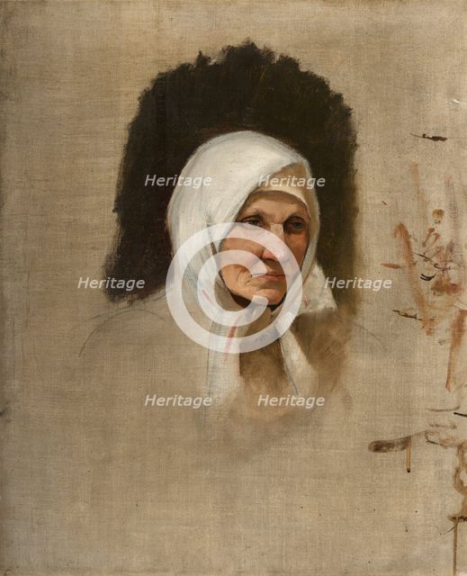 Village Woman in a White Scarf, around 1873-1874. Creator: Ladislav Mednyanszky.