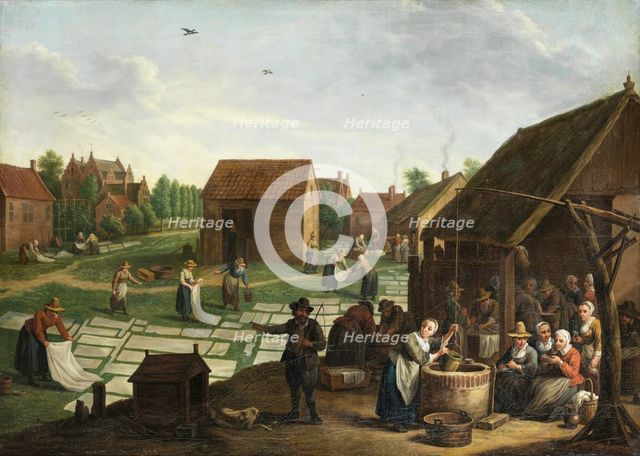 Village women spread laundry out on the grass to dry and bleach. Creator: Jan Josef Horemans II.