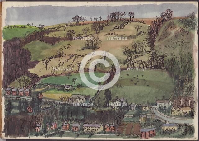 Village and fields, c1950. Creator: Shirley Markham.