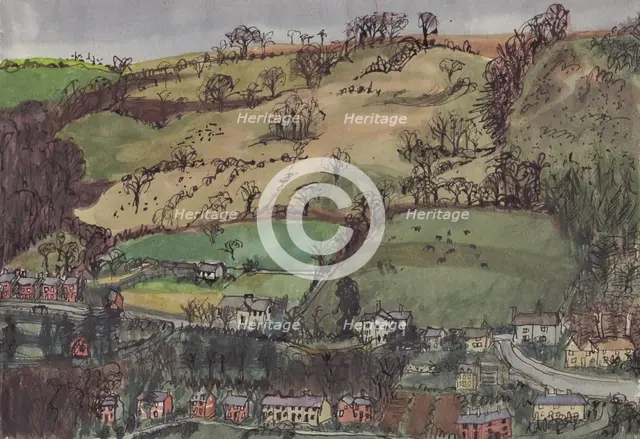 Village and fields, c1950. Creator: Shirley Markham.