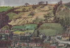 Village and fields, c1950. Creator: Shirley Markham