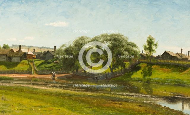 Village and River (Lillån), Orsa, c19th century. Creator: Olof Per Ulrik Arborelius.