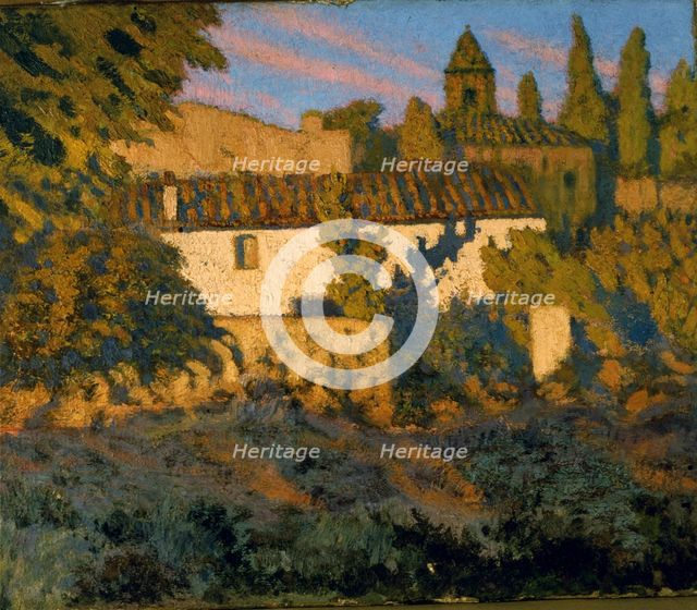 ''Village at night''. Creator: Nicolau Raurich Petre. Creator: Nicolau Raurich Petre;Nicolau Raurich i Petre;Raurich i Petre, Nicolau;Petre, Nicolau Raurich i;Petre, Nicolas Raurich y;Nicolas Raurich y Petre;Petre, Nicolau Raurich;Nicolau Raurich;Rau