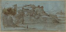 Village atop a River Cliff [recto]. Creator: Master of the Blue Landscapes
