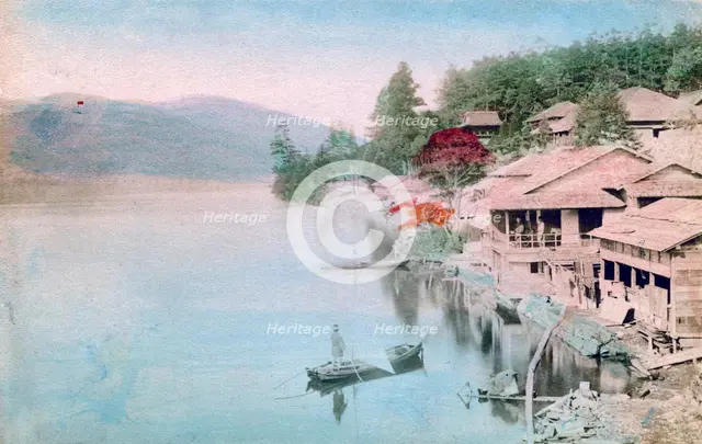 Village by water, Japan. Artist: Unknown