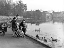 Village duck pond scene, Tickhill, Doncaster, South Yorkshire, 1961. Creator: Michael Walters