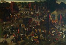 Village Festival with a Theatrical Performance and a Procession. Creator: Brueghel, Pieter, the Younger (1564-1638)