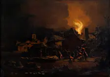 Village Fire by Night, 1654-1664. Creator: Egbert van der Poel