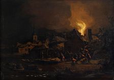Village Fire by Night, 1654-1664. Creator: Egbert van der Poel