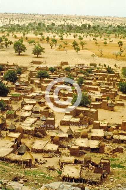 Village from the Bandiagara Escarpment, Pays Dogon, Mali, 1990. Creator: Amanda Waite.