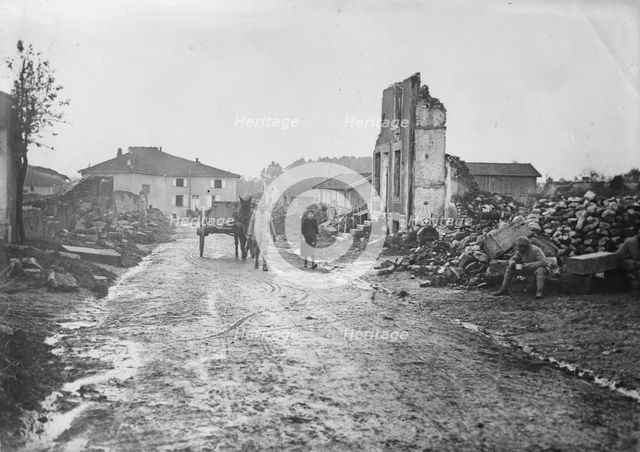 Village in the Somme, entrance to Albert, between c1915 and c1920. Creator: Bain News Service.