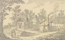 Village landscape in front of a blacksmith's shop, c1760. Creator: Johann Georg Wille